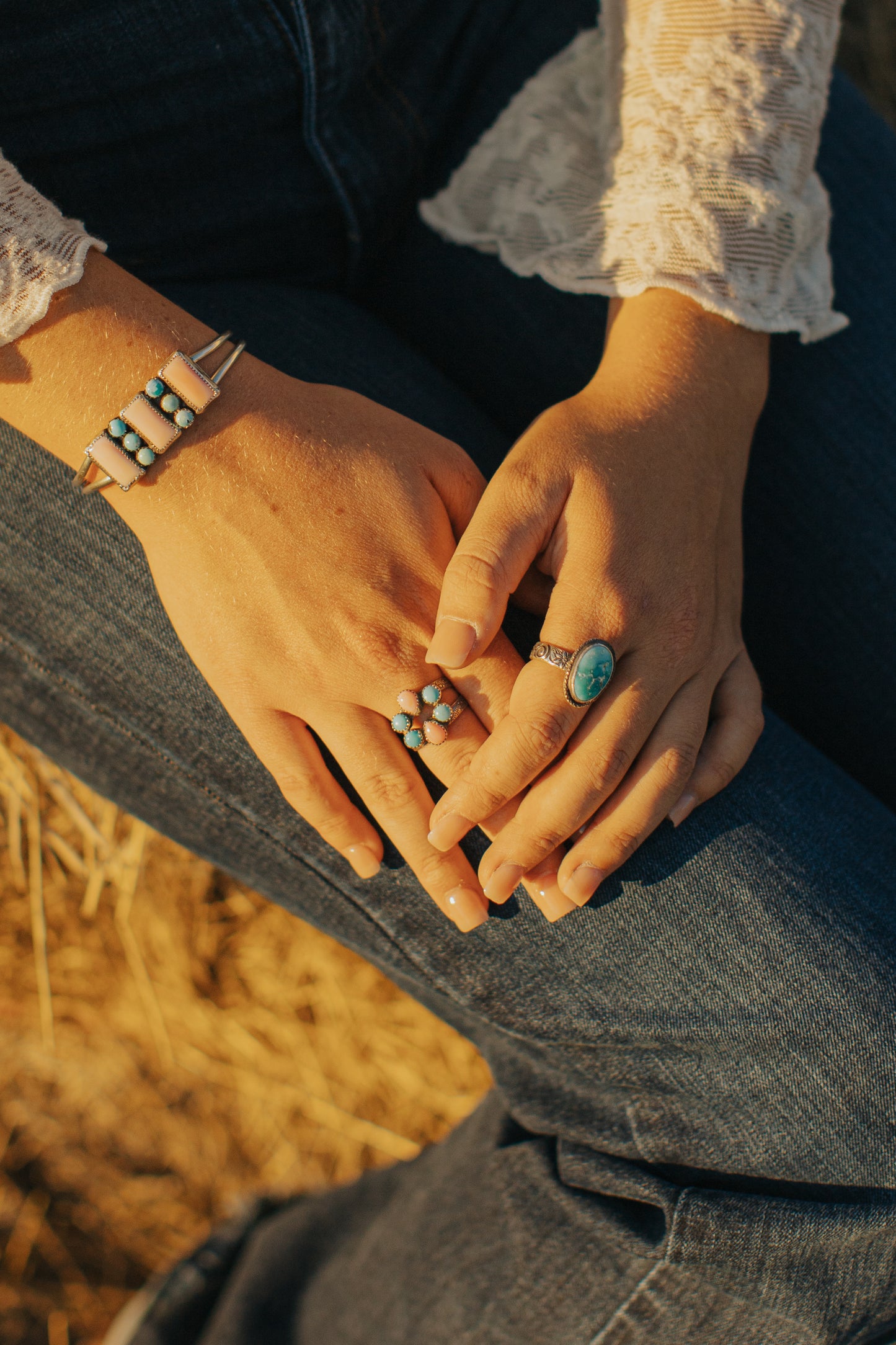 Pink Conch + Turquoise Stacker Rings (Size 8)