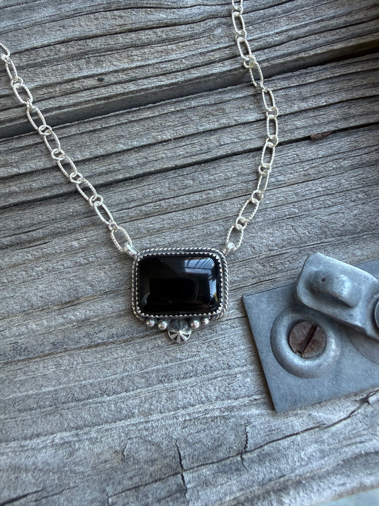 Black Onyx Bar Necklace