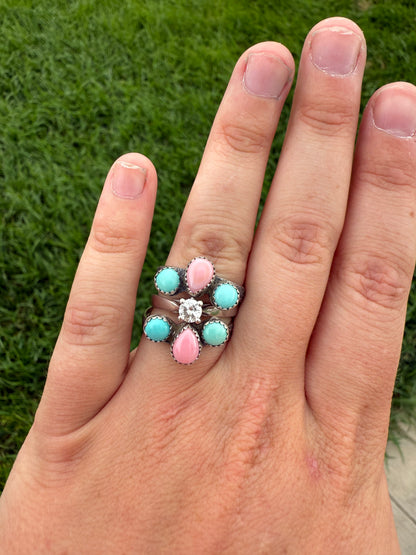 Pink Conch + Turquoise Stacker Rings (Size 8)