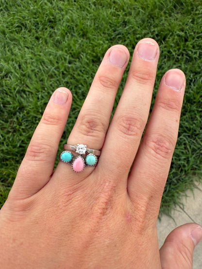 Pink Conch + Turquoise Stacker Rings (Size 8)