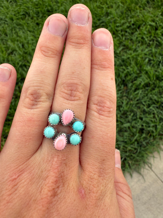 Pink Conch + Turquoise Stacker Rings (Size 8)