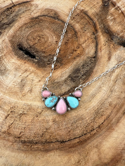 Pink Conch and Turquoise Mini Necklace