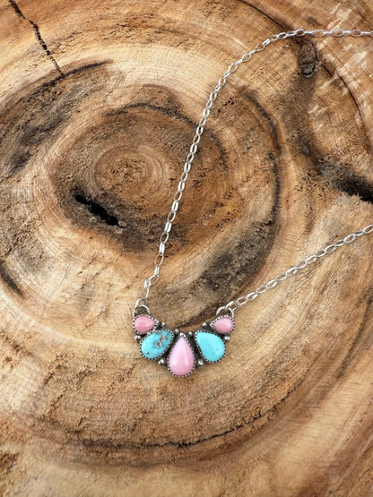 Pink Conch and Turquoise Mini Necklace
