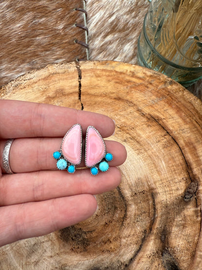 Pink Conch + Turquoise Studs
