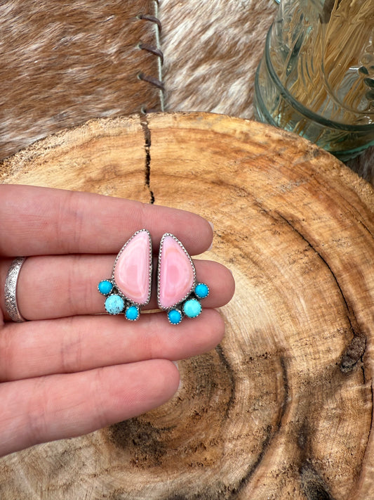 Pink Conch + Turquoise Studs