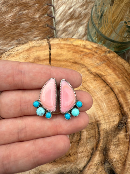 Pink Conch + Turquoise Studs